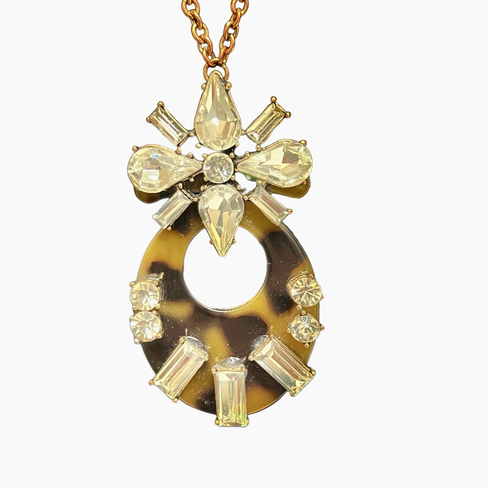 Tortoise Shell Rhinestone Pendant Statement Neckl… - image 4